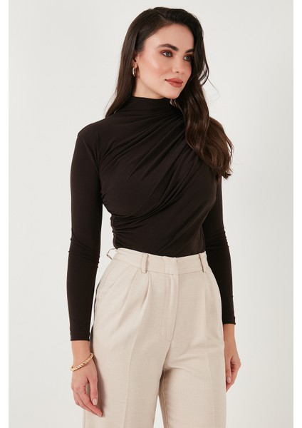 Streç Büzgü Detaylı Slim Fit Dik Yaka Bluz Bayan Bluz 669925 fırsatları