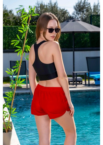 Kadın Basic Kırmızı Mini Boy Mayo Deniz Şortu Mayo Deniz Şortu