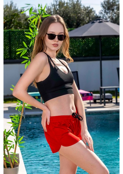 Kadın Basic Kırmızı Mini Boy Mayo Deniz Şortu Mayo Deniz Şortu