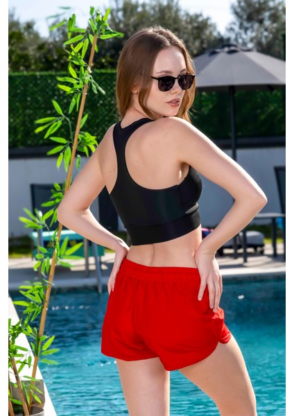 Kadın Basic Kırmızı Mini Boy Mayo Deniz Şortu Mayo Deniz Şortu