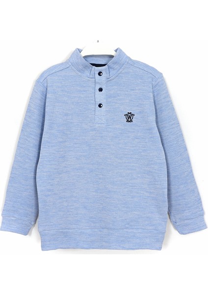 Dik Yaka Çıtçıt Detaylı Erkek Çocuk Mevsimlik Sweatshirt Mavi 001-0001995