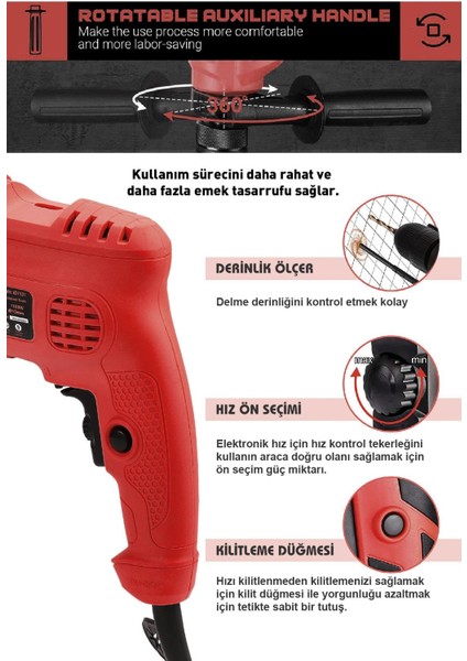 1100W Darbeli Metal Şanzıman 13mm Elektrikli Matkap