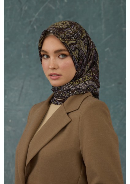 Ipekhan Soft Pamuk Etro Desen Eşarp 1224-05 Kahve Yağ Yeşili