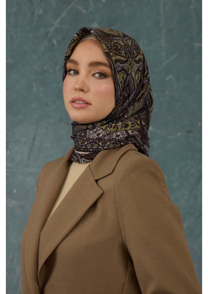Ipekhan Soft Pamuk Etro Desen Eşarp 1224-05 Kahve Yağ Yeşili