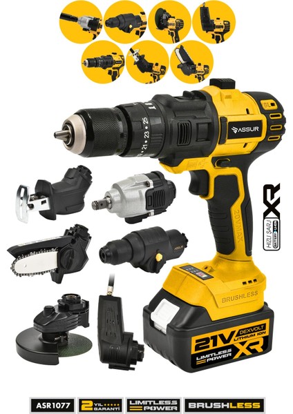 Profesyonel 7 Başlıklı Set 21V Hilti Matkap Taşlama Somun Sıkma Tilki Kuyruğu Budama Hava Pompası