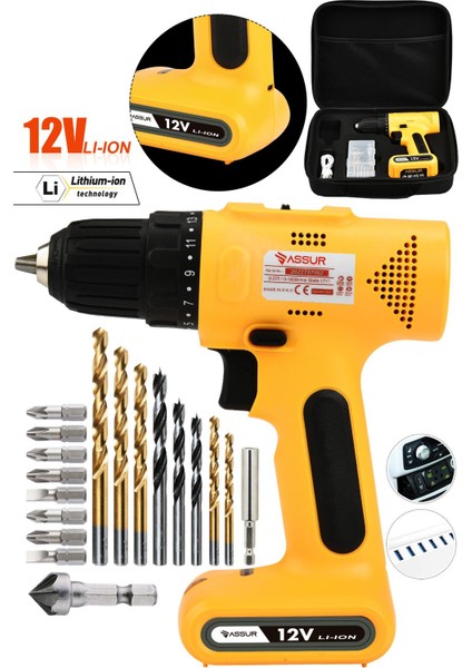 12V Type-C USB Şarjlı Akülü Vidalama Dahili Batarya Matkap