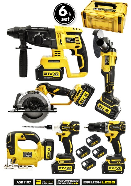 21V Akülü 6'lı Set Taşlama Somun Sıkma Hilti Akülü Vidalama Daire Testere Dekupaj Testere