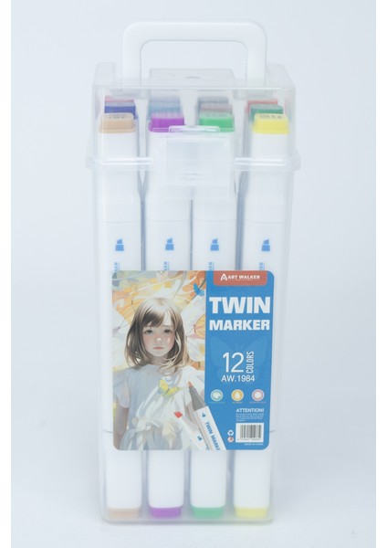 Kırtasiye Twin Marker Boyama Kalemi Çift Taraflı Okulada Uygun Sb Dayanıklı Uçlu Ergonomik Tasarım 12 Farklı Renk modelleri