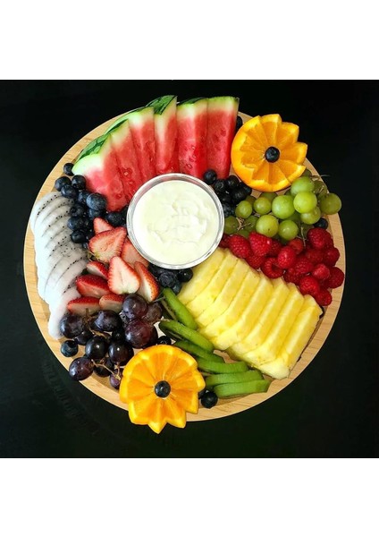 Lüx Yuvarlak Servis Tepsi 30 * 30CM, Ahşap Sunumluk & Çerezlik Yuvarlak Sunum Tabağı fiyatları