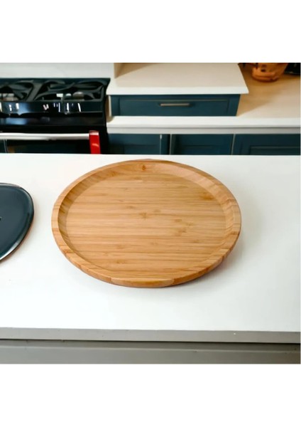 Lüx Yuvarlak Servis Tepsi 30 * 30CM, Ahşap Sunumluk & Çerezlik Yuvarlak Sunum Tabağı indirimleri