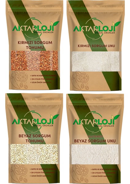 4'lü 50 'şer Gram Glutensiz Sorgum Paketi Beyaz Sorgum Tane ve Un + Kırmızı Tane ve Un Toplam 200 gr