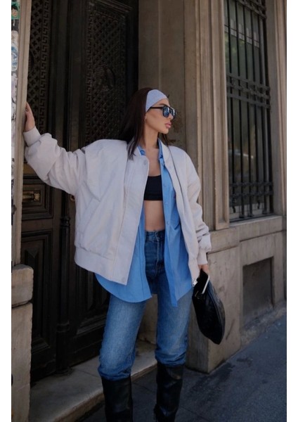 Cepli Bomber Ceket Ont Beyaz