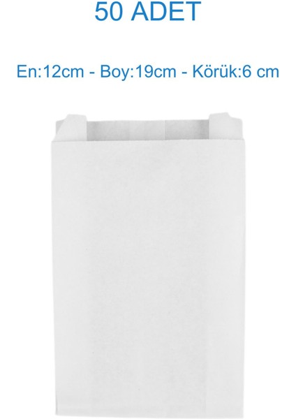 50'li Küçük Boy Patates, Poğaça, Popcorn Kese Kağıdı – (12X19X6 Cm, Beyaz, Gıda Uyumlu)