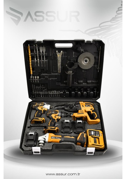 Profesyonel 21V Akülü Kırıcı Delici Hilti & Taşlama & Matkap & Somun Sıkma Sökme 4'lü Set