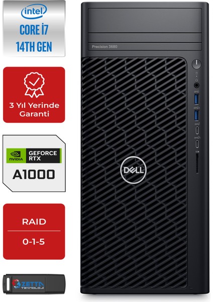 3680 Intel Core I7 14700 Vpro 24GB Ddr5 1tb SSD 8GB/RTXA1000 Windows 11 Pro 3680I7A2WP06 + ZETTA128GBUSB