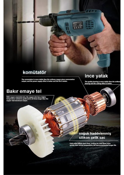 1100W Darbeli Metal Şanzıman 13mm Elektrikli Matkap
