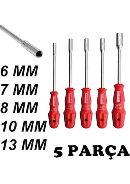 5 Adet Lokma Anahtar Tornavida 6/7/8/10/13/ mm Metal Altıgen