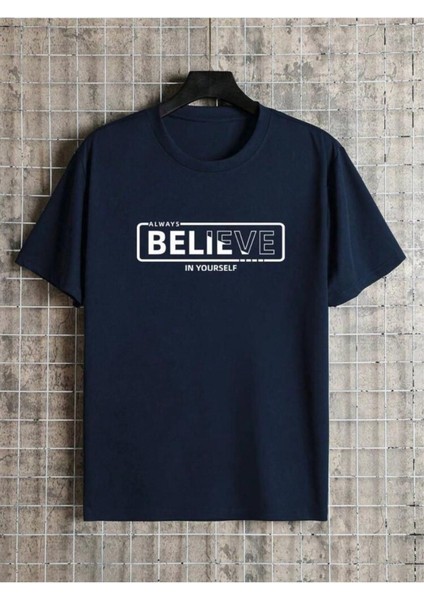Believe Yazı Detaylı Basic T-Shirt