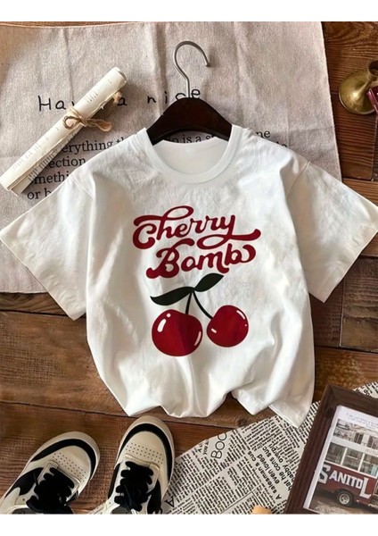 Cherry Baskılı Basic T-Shirt