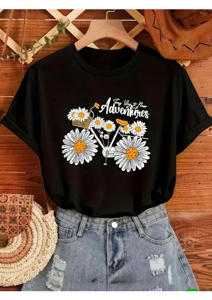 Papatya Bisikiklet Baskılı Basic T-Shirt