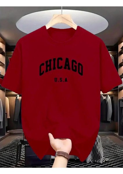 Chicago Yazı Detaylı Basic T-Shirt