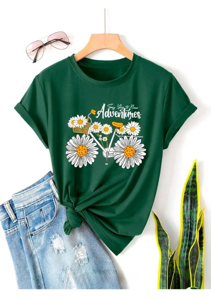 Papatya Bisikiklet Baskılı Basic T-Shirt
