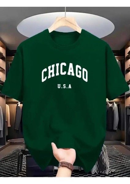 Chicago Yazı Detaylı Basic T-Shirt