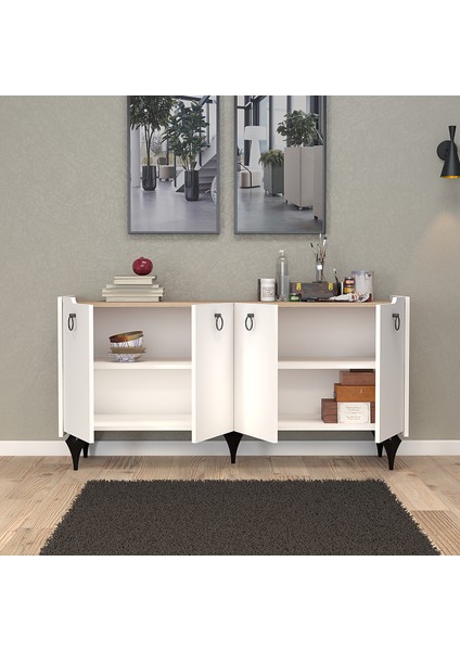 Titanyum (Meşe-Beyaz) Modern Konsol, Çok Amaçlı Dolap, Dresuar, Mutfak Dolabı, Kiler Dolabı, Tv Ünitesi modelleri