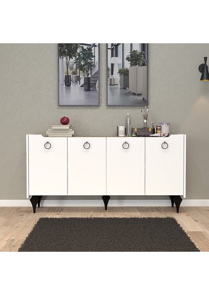 Titanyum (Meşe-Beyaz) Modern Konsol, Çok Amaçlı Dolap, Dresuar, Mutfak Dolabı, Kiler Dolabı, Tv Ünitesi fırsatları