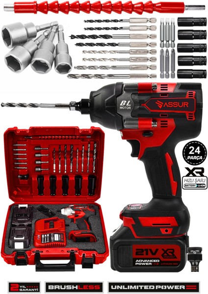 21V 2.0AH Akülü Vidalama Darbeli Kömürsüz Motor 800NM 10 Pilli Bijon Somun Sökme Sıkma