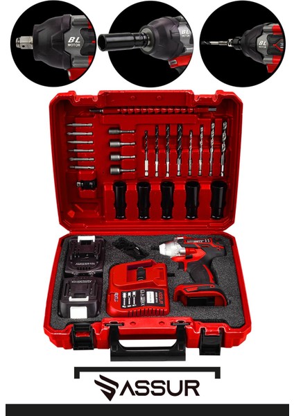 21V 2.0AH Akülü Vidalama Darbeli Kömürsüz Motor 800NM 10 Pilli Bijon Somun Sökme Sıkma