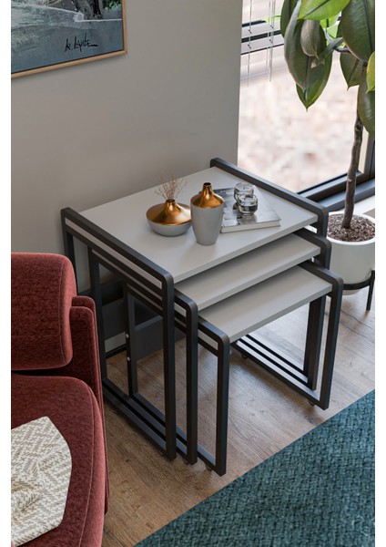 Lavisa 3'lü Zigon Sehpa (Tekerli)