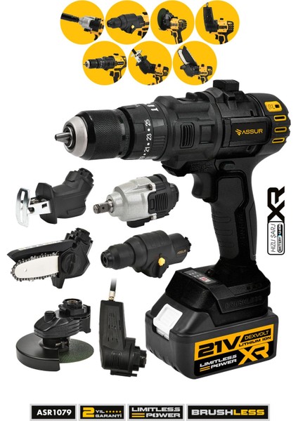 Profesyonel 7 Başlıklı Set 21V Taşlama Vidalama Somun Sıkma Hilti Tilki Kuyruğu Budama Hava Pompası
