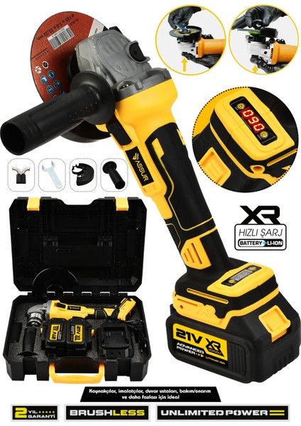 21V Çift Akülü Kömürsüz Şarjlı 125mm Avuç Taşlama & Testere Başlık