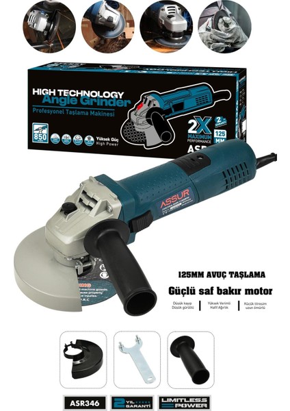 850W Avuç Taşlama Makinesi 125mm Bakır Sargılı Spiral