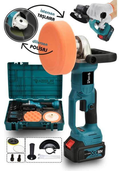 Profesyonel 21V Çift Akü 125 Mm Taşlama & 150 Mm Polisaj Makinesi Set modelleri