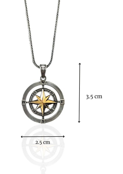 Pusula Kutup Yıldızı Detaylı İşlemeli Parlak Tasarım 925 Ayar Gümüş Erkek Kolye fırsatları