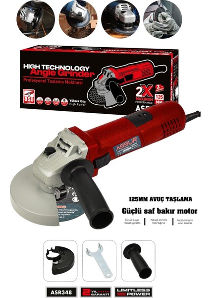 850W Avuç Taşlama Makinesi 125mm Bakır Sargılı Spiral
