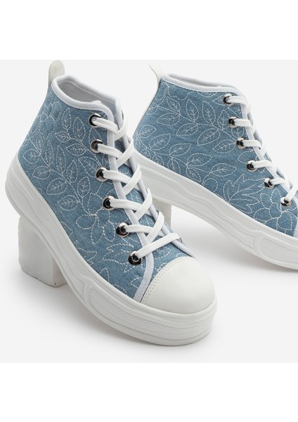 Kadın Sneaker Bağcıklı Bilekli Keten Nakışlı Spor Ayakkabı Havela