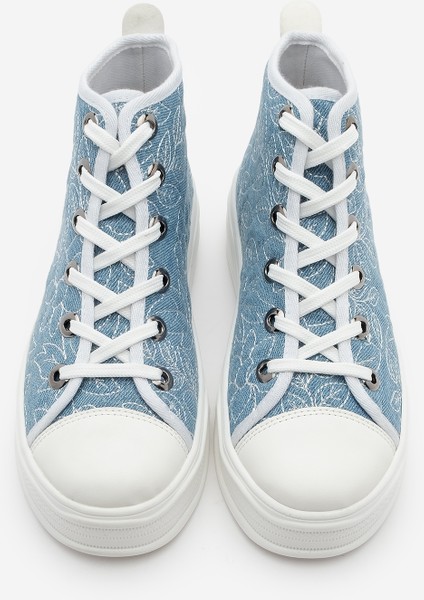 Kadın Sneaker Bağcıklı Bilekli Keten Nakışlı Spor Ayakkabı Havela