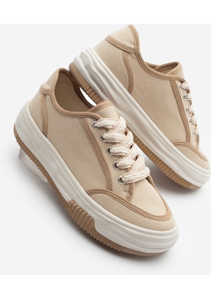 Kadın Sneaker Bağcıklı Keten Spor Ayakkabı Dofkin
