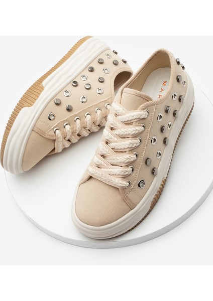 Kadın Sneaker Troklu Zımbalı Bağcıklı Keten Spor Ayakkabı Viben