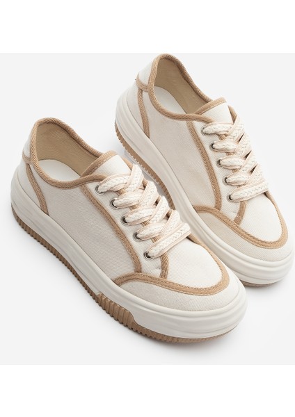 Kadın Sneaker Bağcıklı Keten Spor Ayakkabı Dofkin