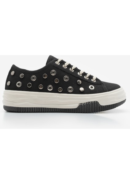 Kadın Sneaker Troklu Zımbalı Bağcıklı Keten Spor Ayakkabı Viben