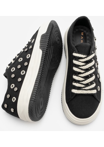 Kadın Sneaker Troklu Zımbalı Bağcıklı Keten Spor Ayakkabı Viben