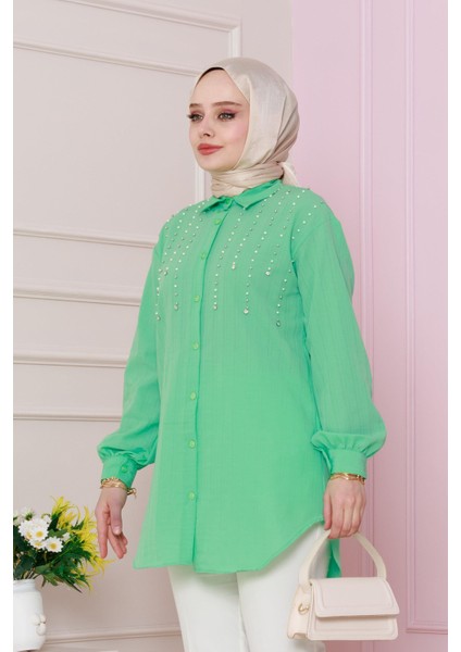 Önü Incili Tunik-Su Yeşili