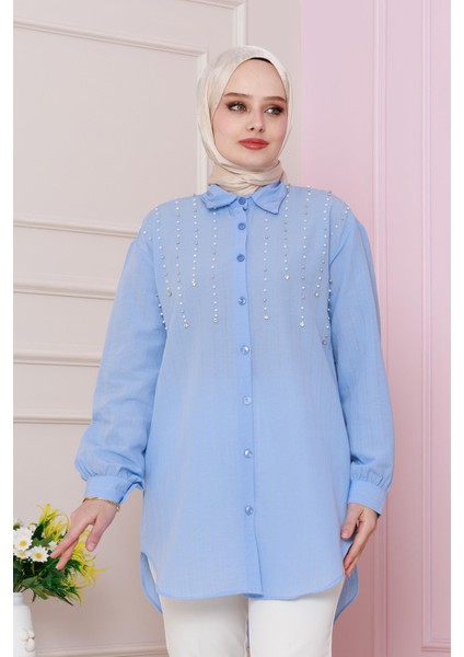 Önü Incili Tunik-Bebe Mavi