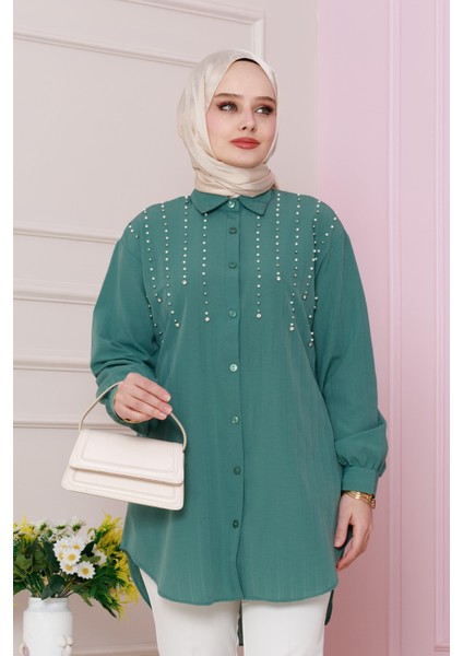 Önü Incili Tunik-Yeşil