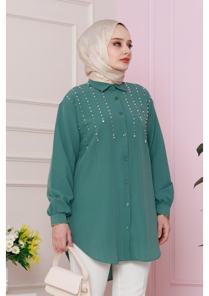 Önü Incili Tunik-Yeşil