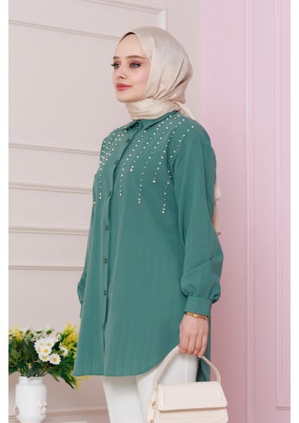 Önü Incili Tunik-Yeşil